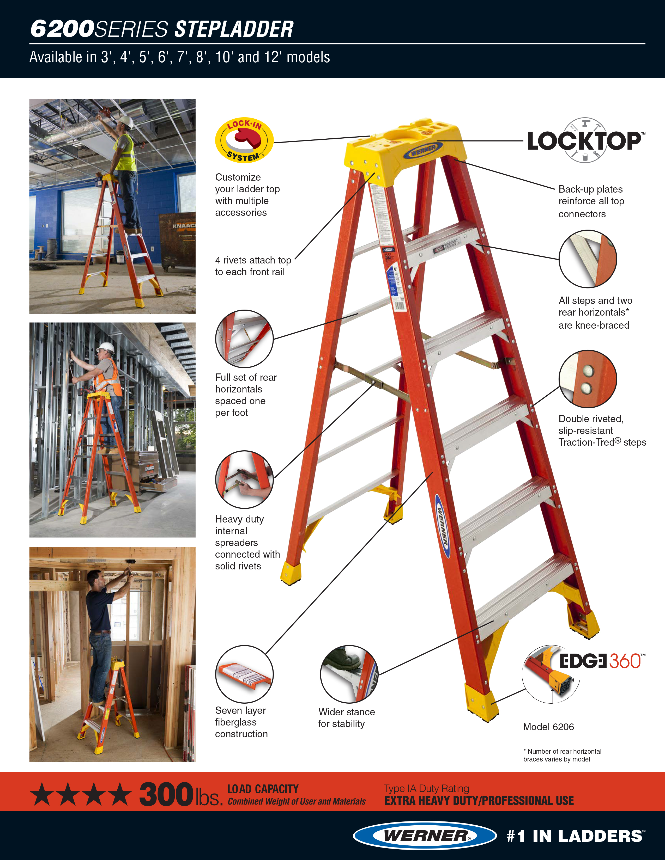 Werner 6200 Series Fiberglass Step Ladder // 300 lb Rated